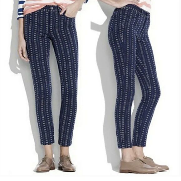 Madewell Navy Blue Patterned Textured Ankle Pants Size 14 - Picture 1 of 7
